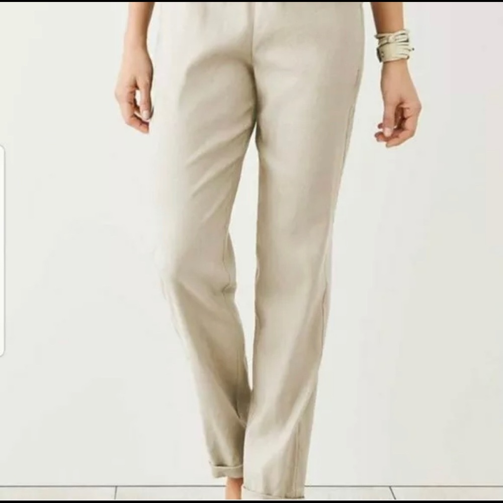 J.Jill Linen Stretch Elastic Waist Sea Salt Beige Womens Cuffed Pants 1X
